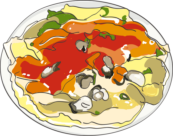 Oyster omelet is  Taiwanese traditional food illustration.